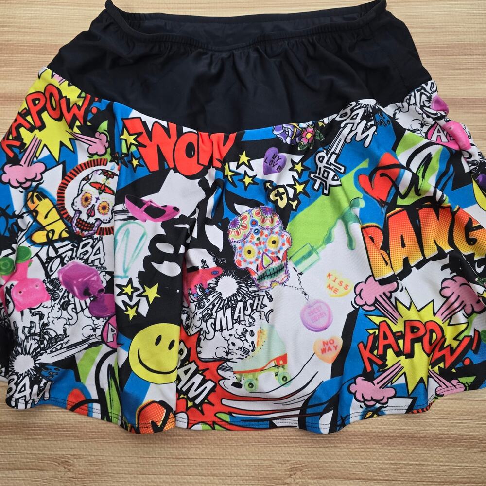 Sparkle Skirts Graffiti Comic Print Running Workout Tennis Skirt Skort Sz Medium